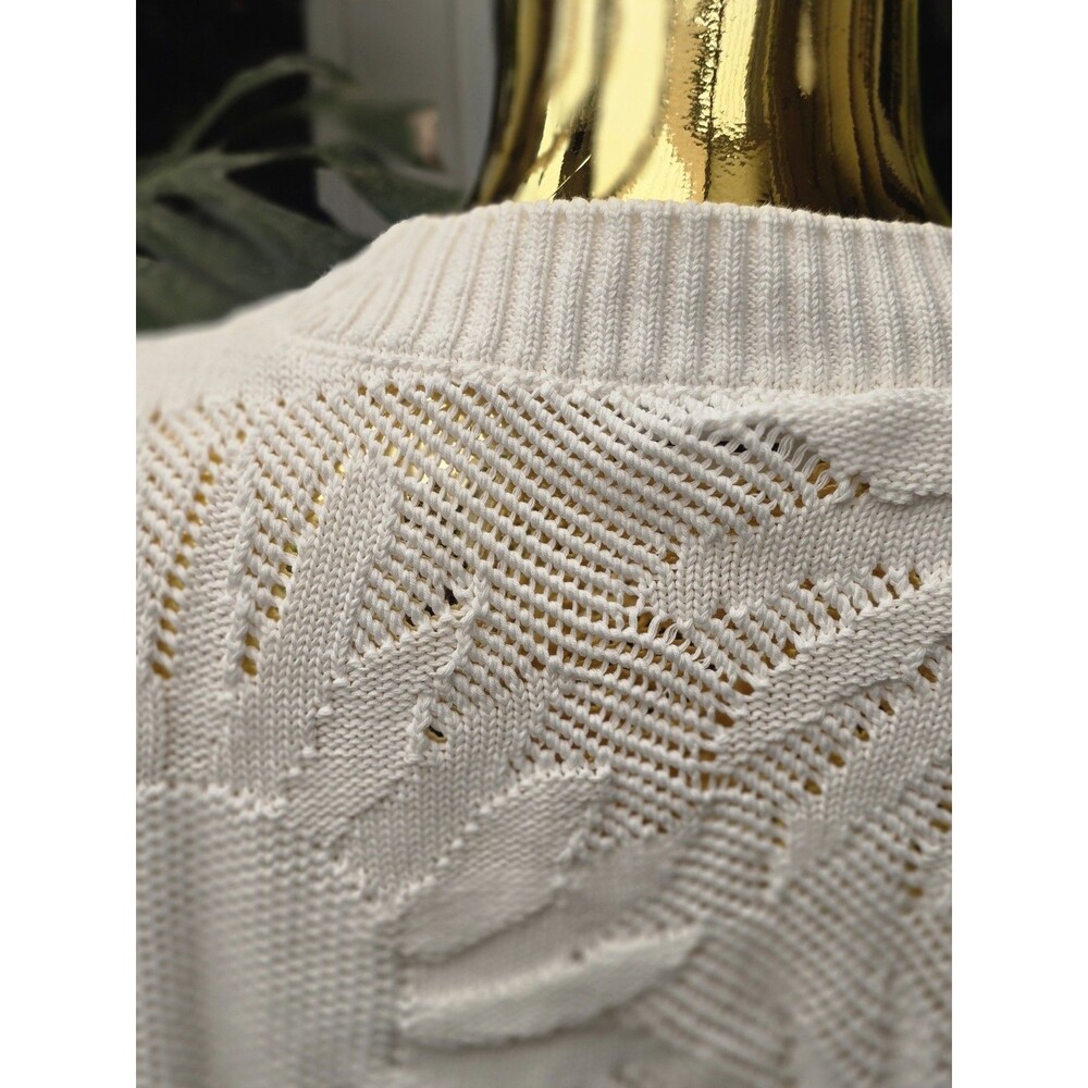 Akris Punto "Hello Sunshine" Cream Knit Short Sleeve Pullover Sweater Size 8 - Picture 4 of 10